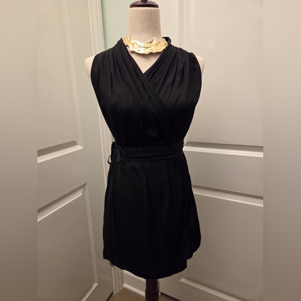 Kimono Vest Black Sleeveless Wrap Top With Belt Size L